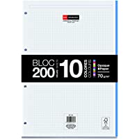 MIQUELRIUS - Bloc Recambio Hojas encoladas - 10 franjas de colores- 200 Hojas cuadriculadas de 5mm- Tamaño A4- Papel 70…